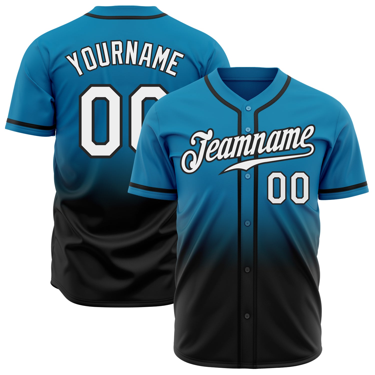 Panther Blue Black White Authentic Fade Fashion Baseball Jersey - Custom Design Custom Panther Blue White-Black Authentic