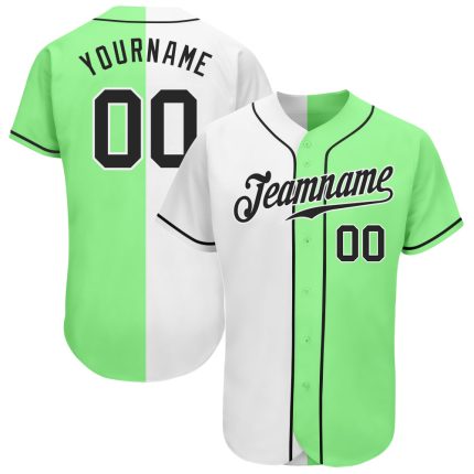 Pea Green Black-White Authentic Split Fashion Baseball Jersey - Custom Design Custom Pea Green Black-White Authentic Split