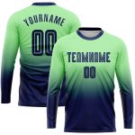 Pea Green Navy Sublimation Long Sleeve Fashion Soccer Uniform Jersey - Custom Design Custom Pea Green Navy Sublimation Long