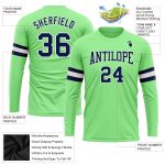Custom Pea Green Long Sleeve Performance T-Shirt - Navy White Athletic Tee Custom Pea Green Navy-White Long Sleeve Performance - Image 3