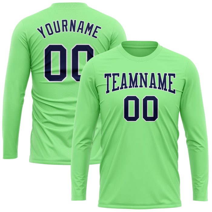 Custom Pea Green Long Sleeve Performance T-Shirt - Navy White Athletic Tee Custom Pea Green Navy-White Long Sleeve Performance - Image 2