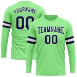 Custom Pea Green Long Sleeve Performance T-Shirt - Navy White Athletic Tee Custom Pea Green Navy-White Long Sleeve Performance