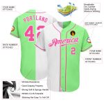Authentic Split Fashion Baseball Jersey in Custom Pea Green and Pink-White Custom Pea Green Pink-White Authentic Split Fashion - Image 3