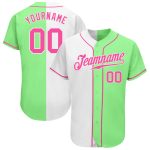 Authentic Split Fashion Baseball Jersey in Custom Pea Green and Pink-White Custom Pea Green Pink-White Authentic Split Fashion