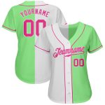 Authentic Split Fashion Baseball Jersey in Custom Pea Green and Pink-White Custom Pea Green Pink-White Authentic Split Fashion - Image 2