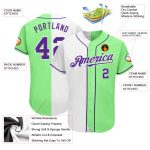 Custom Split Fashion Baseball Jersey in Pea Green, Purple & White - Authentic Design Custom Pea Green Purple-White Authentic - Image 3