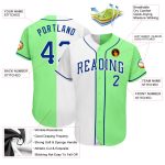 Pea Green Authentic Baseball Jersey Custom Royal-White Split Style 8110 Custom Pea Green Royal-White Authentic Split Fashion - Image 3