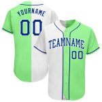 Pea Green Authentic Baseball Jersey Custom Royal-White Split Style 8110 Custom Pea Green Royal-White Authentic Split Fashion