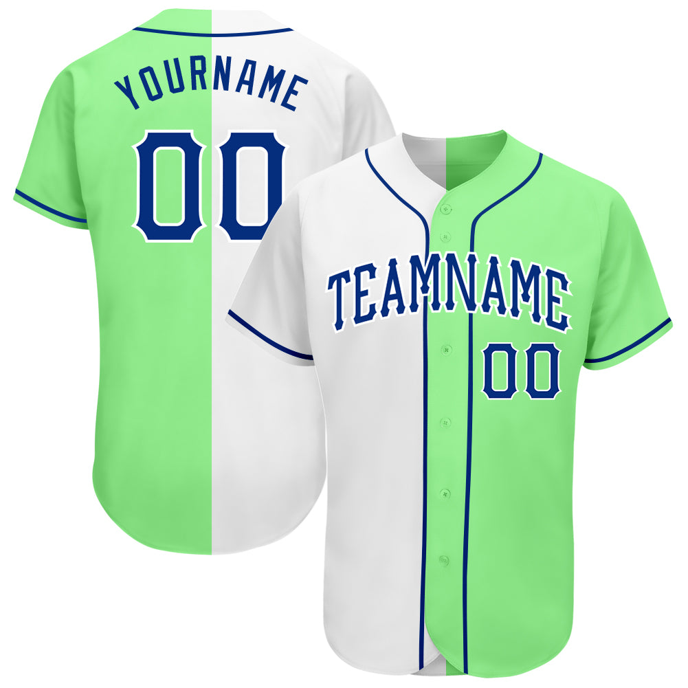 Custom Pea Green Royal-White Authentic Split Fashion Baseball Jersey Style 8110 Pea Green Authentic Baseball Jersey Custom Royal-White Split Style 8110 Custom Pea Green Royal-White Authentic Split Fashion - Image 1