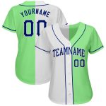 Pea Green Authentic Baseball Jersey Custom Royal-White Split Style 8110 Custom Pea Green Royal-White Authentic Split Fashion - Image 2
