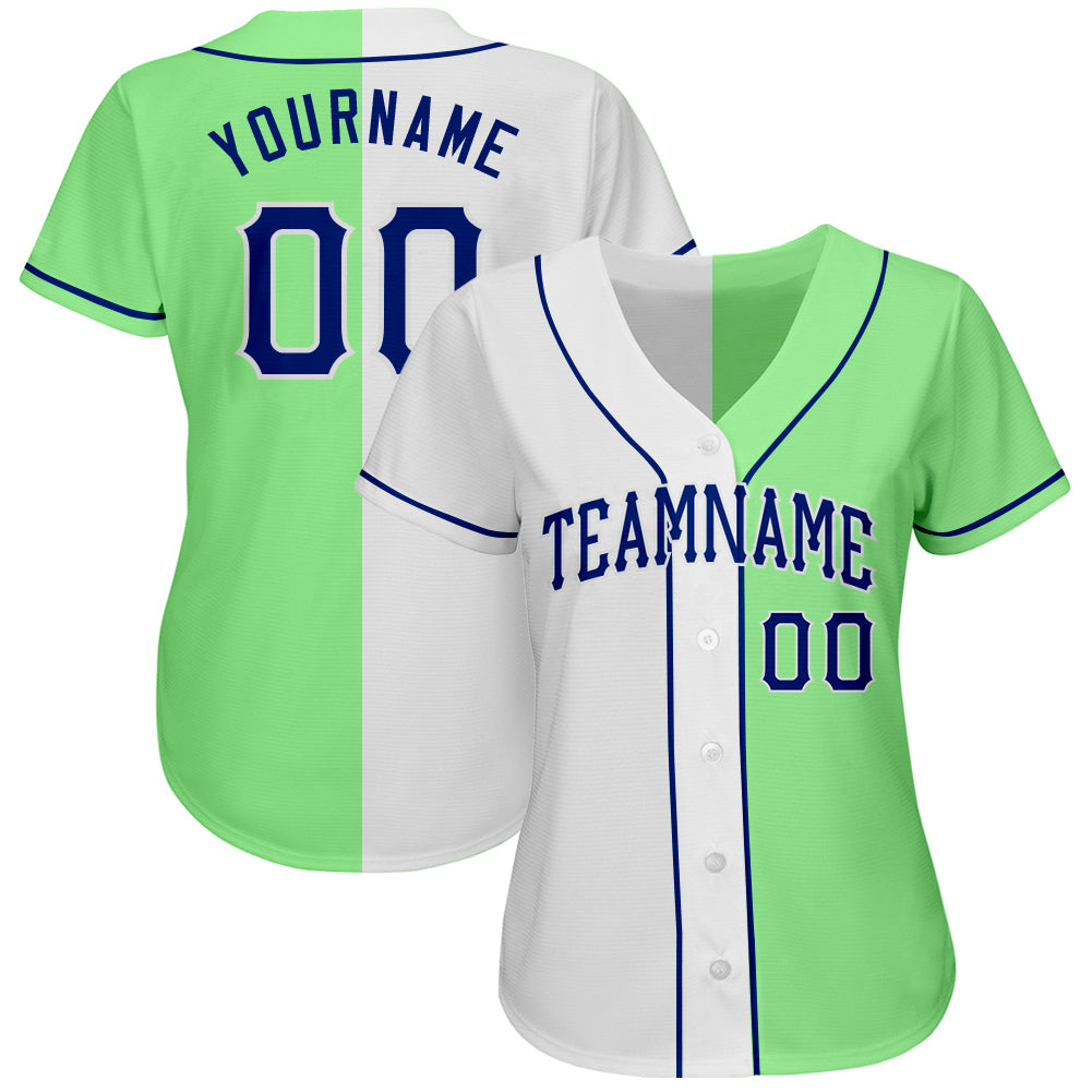 Custom Pea Green Royal-White Authentic Split Fashion Baseball Jersey Style 8110 Pea Green Authentic Baseball Jersey Custom Royal-White Split Style 8110 Custom Pea Green Royal-White Authentic Split Fashion - Image 2