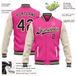 Custom Pink Black Cream Varsity Letterman Bomber Jacket Full Snap Two Tone Design Custom Pink Black-Cream Bomber Full-Snap - Image 3
