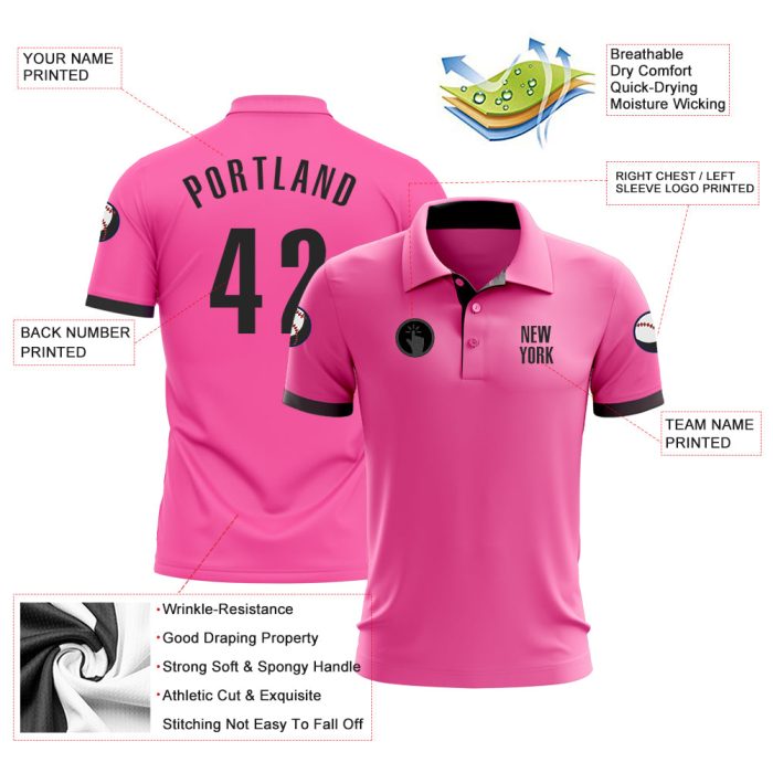 Custom Pink Black Golf Polo Shirt for Performance Wear - Stylish Athletic Apparel Custom Pink Black Performance Golf Polo - Image 3