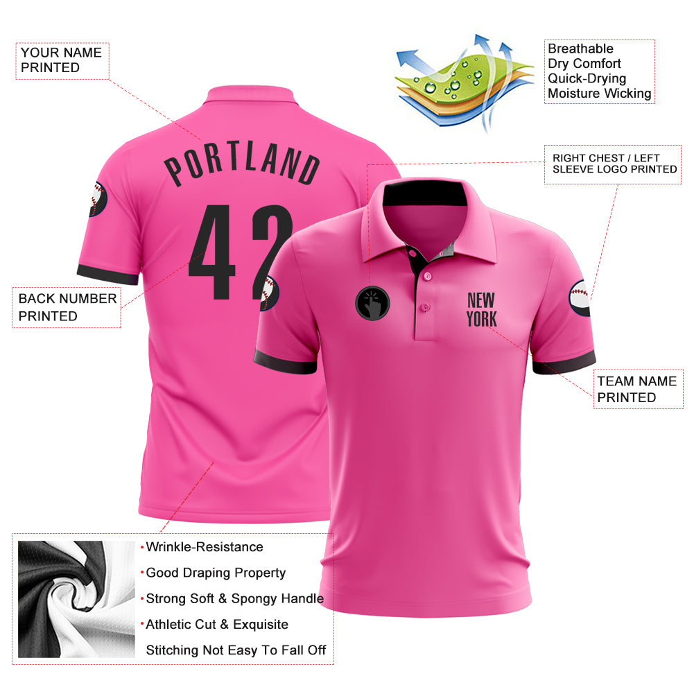 Custom Pink Black Performance Golf Polo Shirt Custom Pink Black Golf Polo Shirt for Performance Wear - Stylish Athletic Apparel Custom Pink Black Performance Golf Polo - Image 3