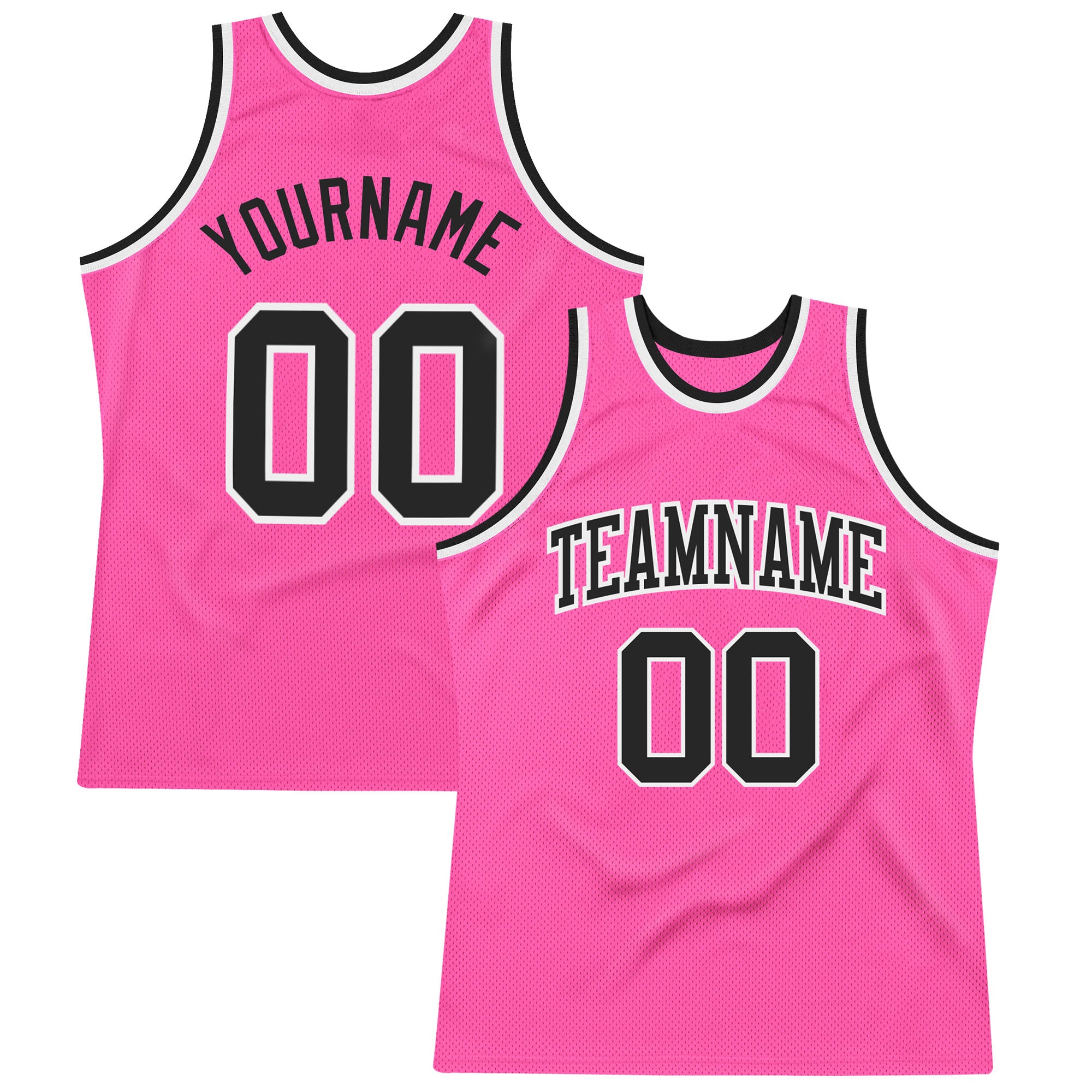 Custom Pink Black-White Authentic Throwback Basketball Jersey Custom Basketball Jersey Pink Black White Authentic Throwback Design Custom Pink Black-White Authentic Throwback Basketball - Image 1