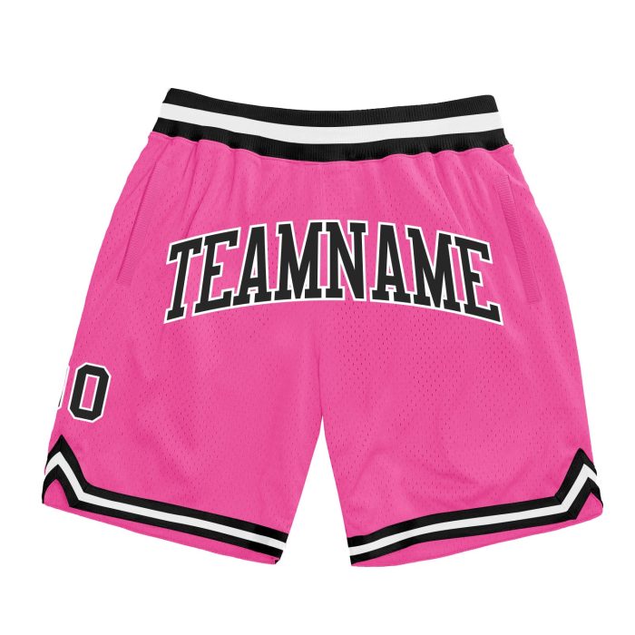 Custom Pink Black White Basketball Shorts Authentic Throwback Style Custom Pink Black-White Authentic Throwback Basketball - Image 1