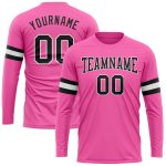 Custom Long Sleeve Performance T-Shirt in Pink Black and White Custom Pink Black-White Long Sleeve Performance T-Shirt