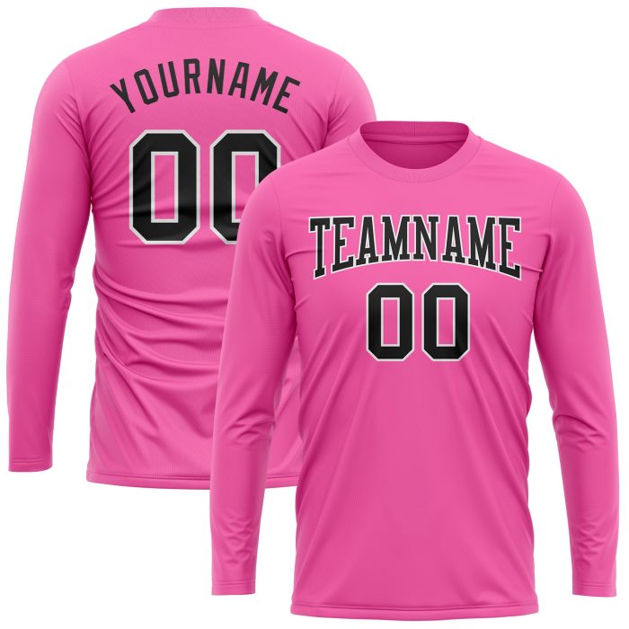 Custom Long Sleeve Performance T-Shirt in Pink Black and White Custom Pink Black-White Long Sleeve Performance T-Shirt - Image 2