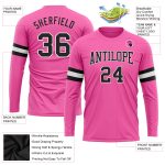 Custom Long Sleeve Performance T-Shirt in Pink Black and White Custom Pink Black-White Long Sleeve Performance T-Shirt - Image 3