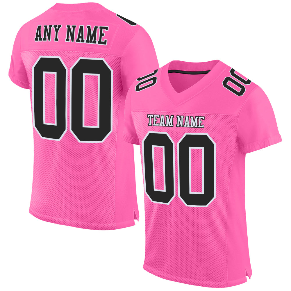 Custom Authentic Football Jersey - Pink Black White Mesh Design Custom Pink Black-White Mesh Authentic Football Jersey