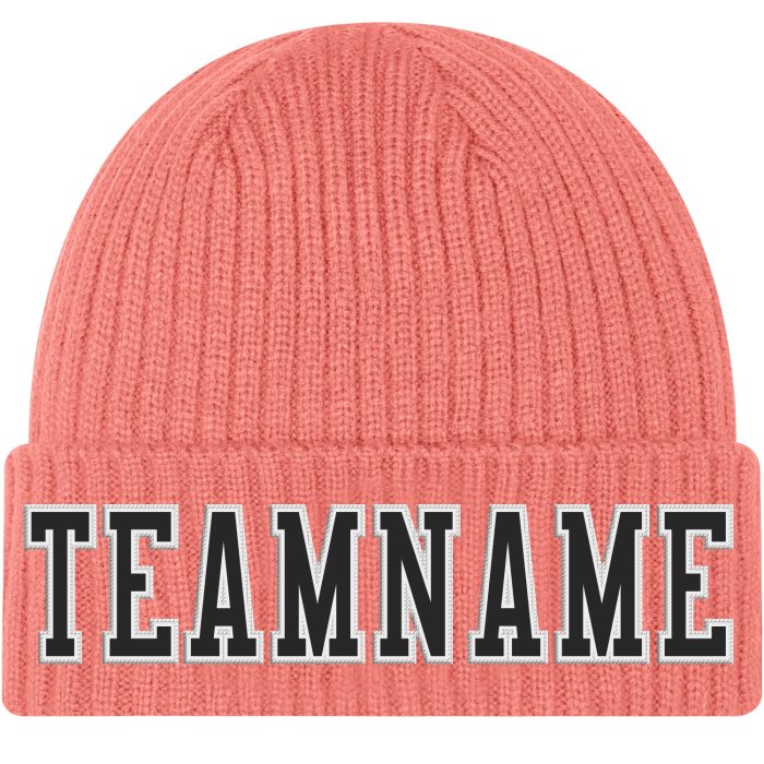 Custom Cuffed Knit Hat in Pink Black and White - Stylish Knit Beanie for Warmth and Comfort Custom Pink Black-White Stitched - Image 1