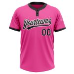 Custom Softball Jersey Unisex Pink Black White Two-Button Style Custom Pink Black-White Two-Button Unisex Softball Jersey - Image 2