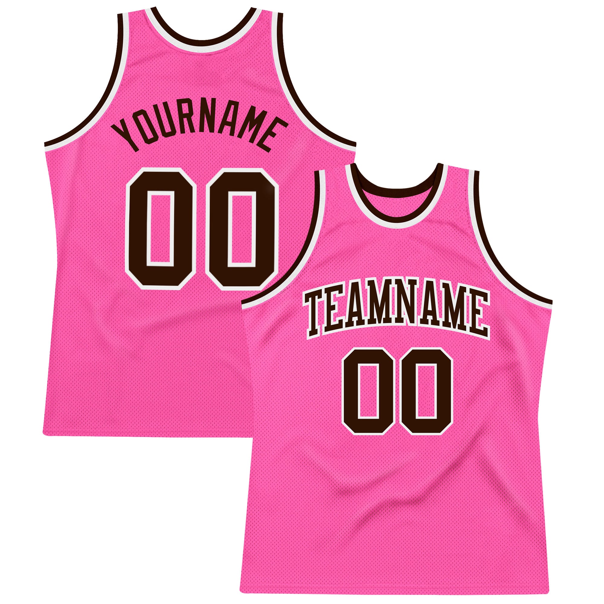 Authentic Throwback Basketball Jersey - Custom Pink Brown White Design Custom Pink Brown-White Authentic Throwback Basketball