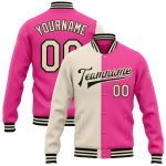 Custom Pink Cream Black Varsity Jacket Bomber Full-Snap Fashion Letterman Split Custom Pink Cream-Black Bomber Full-Snap