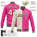 Custom Pink Cream Black Varsity Jacket Bomber Full-Snap Fashion Letterman Split Custom Pink Cream-Black Bomber Full-Snap - Image 3