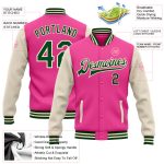 Custom Pink Green Cream Two-Tone Varsity Letterman Bomber Jacket Full Snap Custom Pink Green-Cream Bomber Full-Snap Varsity - Image 3
