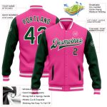Custom Varsity Letterman Jacket Two Tone Pink Green White Full Snap Bomber Custom Pink Green-White Bomber Full-Snap Varsity - Image 3