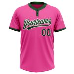 Custom Softball Jersey Unisex Pink Green-White Two-Button Design, Soft Fabric Custom Pink Green-White Two-Button Unisex Softball - Image 2