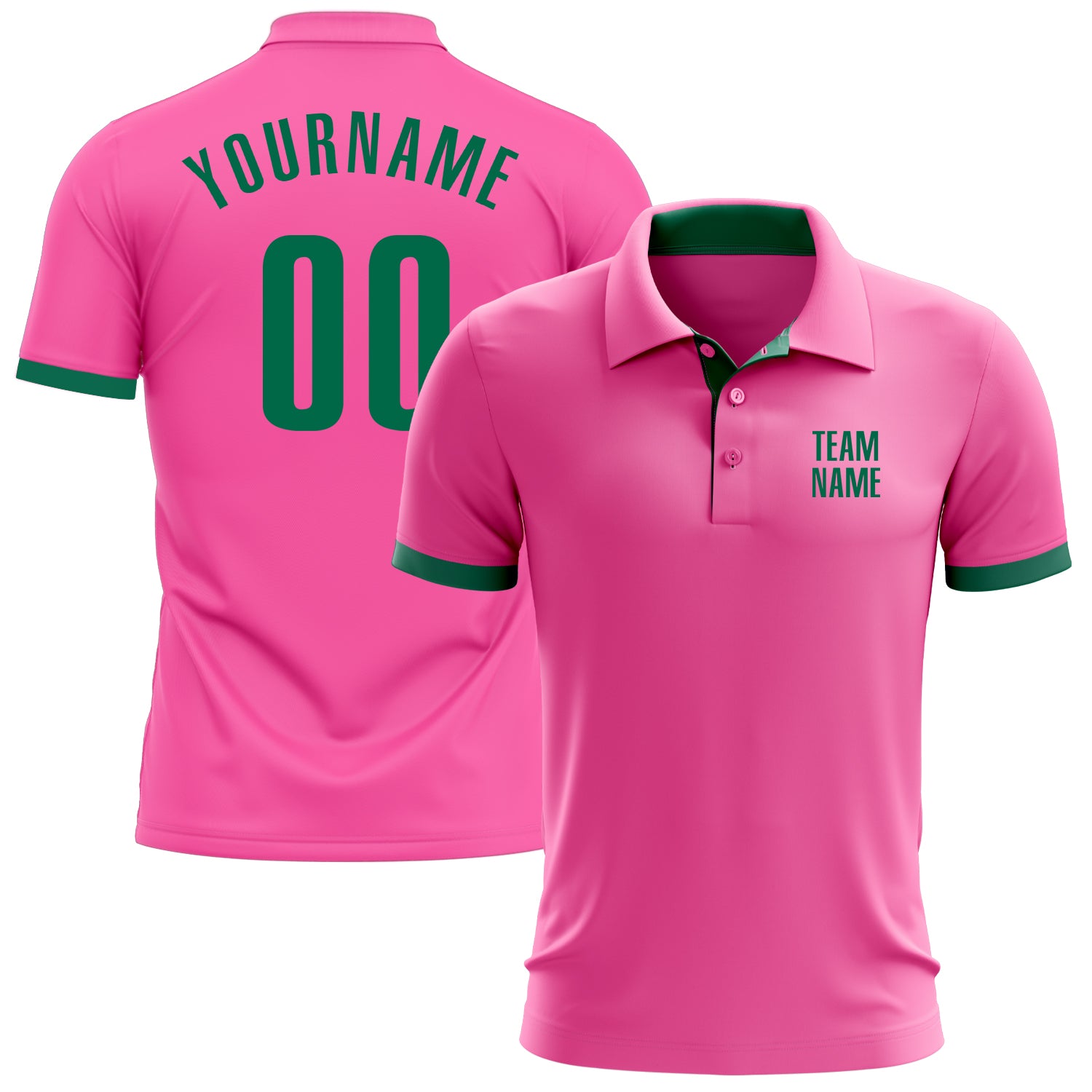 Custom Pink Kelly Green Performance Golf Polo Shirt for Men - Lightweight, Breathable, Ideal for Summer Rounds and Events