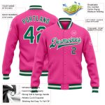 Custom Pink Green White Varsity Letterman Bomber Jacket Full-Snap Design Custom Pink Kelly Green-White Bomber Full-Snap Varsity - Image 3