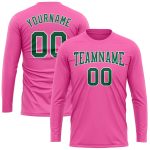 Custom Pink Kelly Green White Long Sleeve Performance T-Shirt for Men and Women Custom Pink Kelly Green-White Long Sleeve - Image 2
