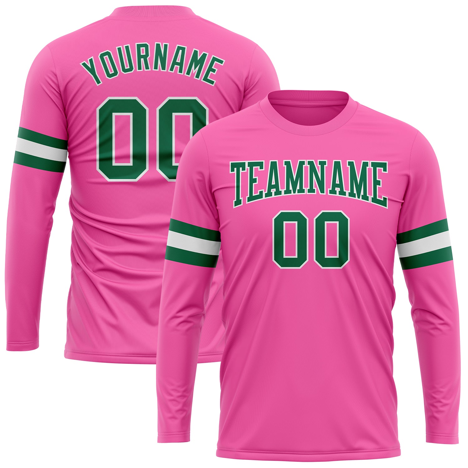 Custom Pink Kelly Green White Long Sleeve Performance T-Shirt for Men and Women Custom Pink Kelly Green-White Long Sleeve