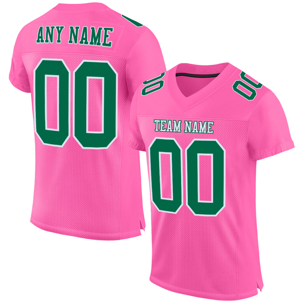 Custom Pink Kelly Green White Mesh Football Jersey - Authentic Team Apparel Custom Pink Kelly Green-White Mesh Authentic