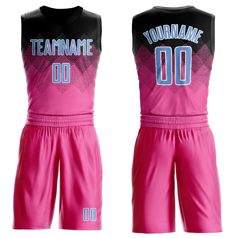 Custom Basketball Jersey Sublimation Round Neck Pink Light Blue Black White Custom Pink Light Blue Black-White Round Neck