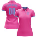 Custom Pink and Light Blue Performance Golf Polo Shirt for Men Women Custom Pink Light Blue Performance Golf Polo Shirt - Image 2