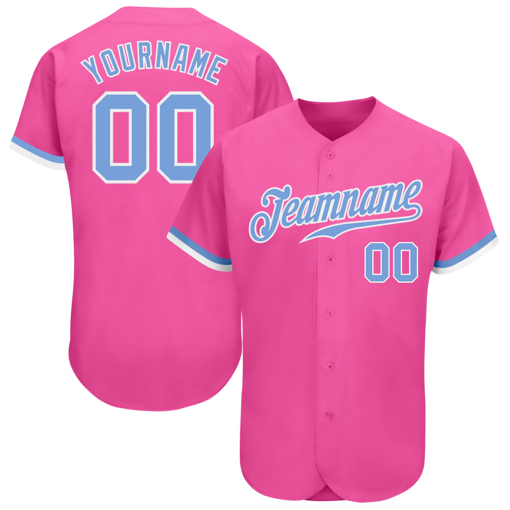 Custom Authentic Baseball Jersey in Pink, Light Blue, and White Custom Pink Light Blue-White Authentic Baseball Jersey