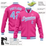 Custom Varsity Letterman Jacket Pink Blue White Full-Snap Bomber Custom Pink Light Blue-White Bomber Full-Snap Varsity Letterman - Image 3