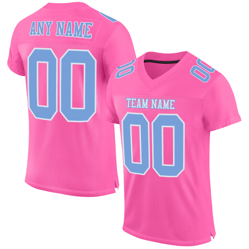 Custom Football Jersey - Pink Light Blue White Mesh Authentic Design Custom Pink Light Blue-White Mesh Authentic Football