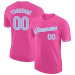 Custom Performance T-Shirt in Pink, Light Blue, and White - Stylish Athletic Wear for Men and Women Custom Pink Light Blue-White