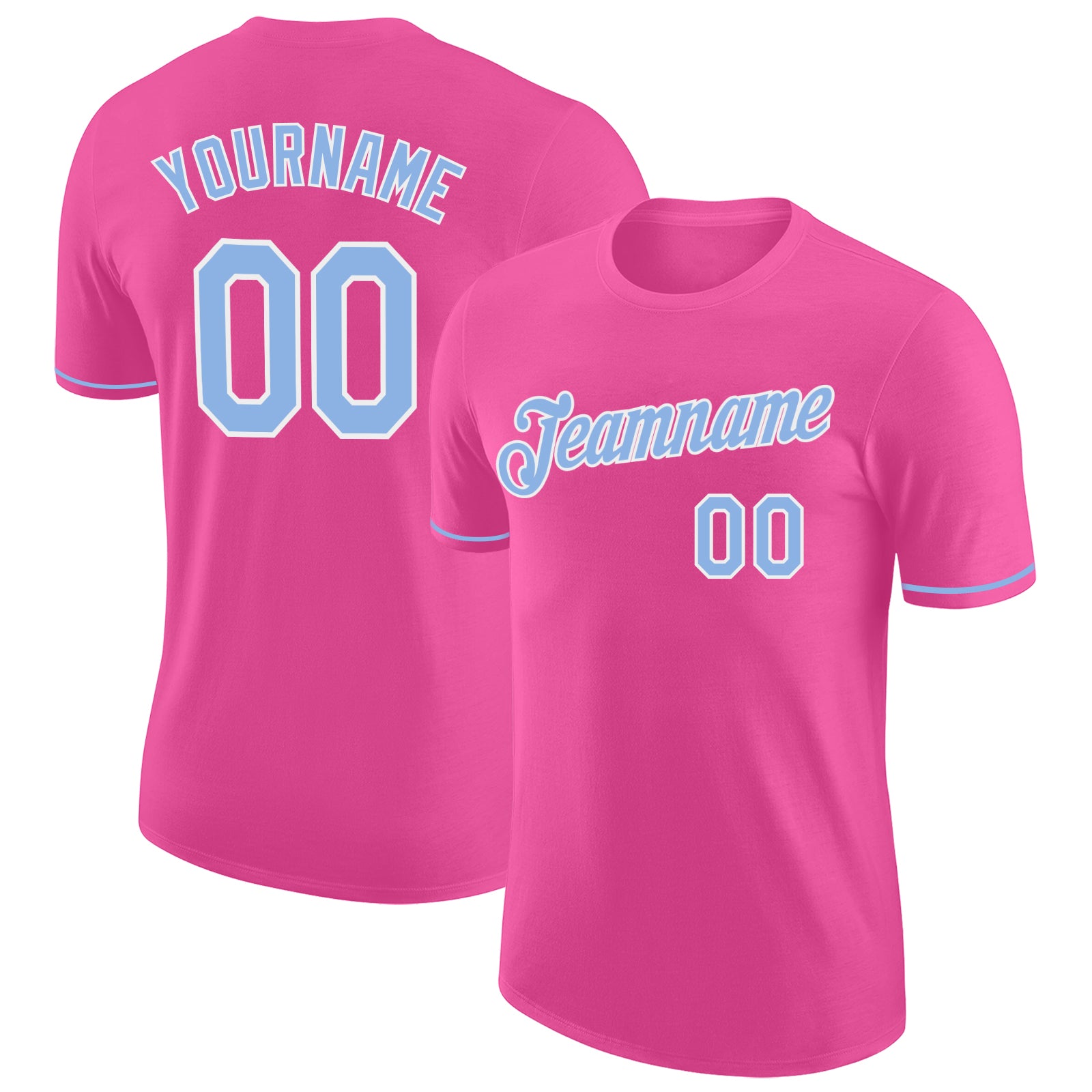 Custom Performance T-Shirt in Pink, Light Blue, and White - Stylish Athletic Wear for Men and Women Custom Pink Light Blue-White