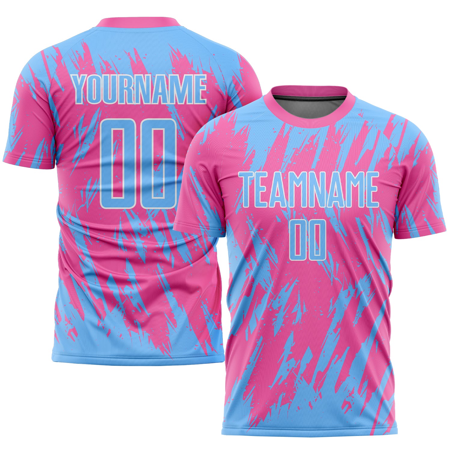 Custom Pink Light Blue-White Sublimation Soccer Uniform Jersey Custom Pink Light Blue White Soccer Jersey Sublimation Uniform for Kids and Adults Custom Pink Light Blue-White Sublimation - Image 1