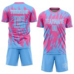 Custom Pink Light Blue White Soccer Jersey Sublimation Uniform for Kids and Adults Custom Pink Light Blue-White Sublimation - Image 2