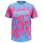 Custom Pink Light Blue White Unisex Softball Jersey - Two-Button Design, Soft Fabric Custom Pink Light Blue-White Two-Button - Image 2