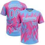 Custom Pink Light Blue White Unisex Softball Jersey - Two-Button Design, Soft Fabric Custom Pink Light Blue-White Two-Button