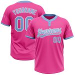 Custom Unisex Softball Jersey - Pink Light Blue-White Two-Button Style 5042 Custom Pink Light Blue-White Two-Button Unisex