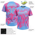 Custom Pink Light Blue White Unisex Softball Jersey - Two-Button Design, Soft Fabric Custom Pink Light Blue-White Two-Button - Image 3